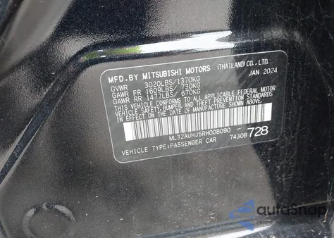 2024 Mitsubishi Mirage Es/Le from USA, damaged, VIN ML32AUHJ5RH008090
